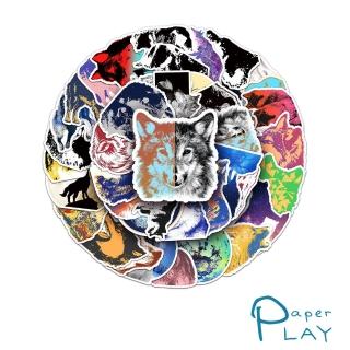 【Paper Play】創意多用途防水貼紙-個性野狼 50枚入(防水貼紙 行李箱貼紙 手機貼紙 水壺貼紙)