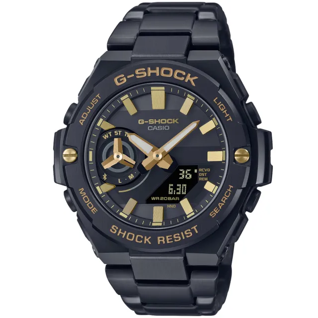 【CASIO 卡西歐】G-SHOCK 藍牙連線 時尚黑金 太陽能雙顯腕錶 送禮推薦 禮物(GST-B500BD-1A9)