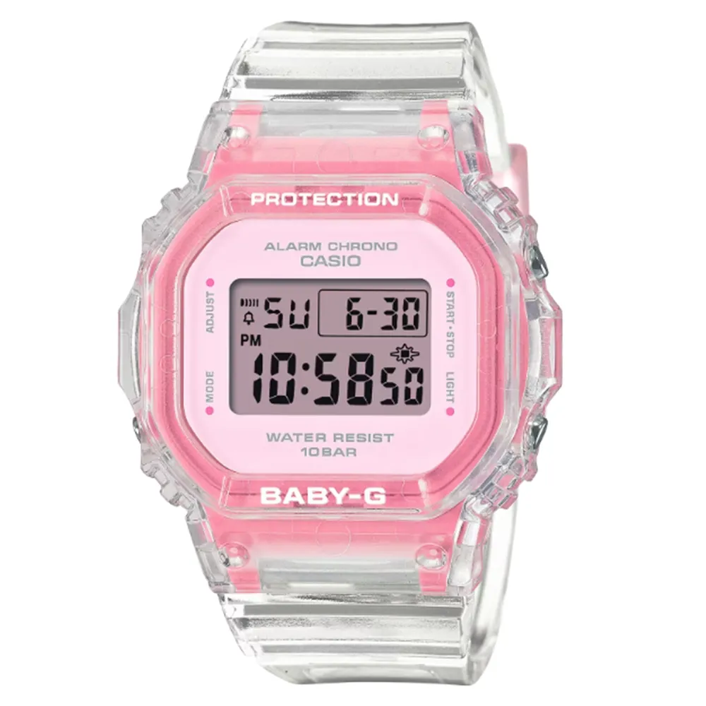 【CASIO 卡西歐】BABY-G 輕巧纖薄 繽紛夏季 清透亮眼 晶透粉 經典系列 BGD-565SJ-7_37.9mm