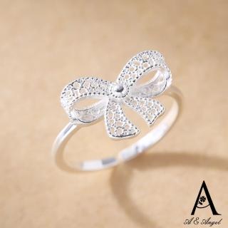 【ANGEL】鏤空蝴蝶結復古光面彈性開口戒指(銀色)
