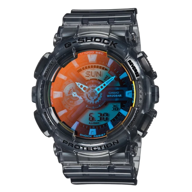 CASIO 卡西歐 G-SHOCK 搶眼反射錶面 夏日黃昏 暖橘漸變 酷炫多彩 個性透灰 GA-110TLS-8A_51.2mm