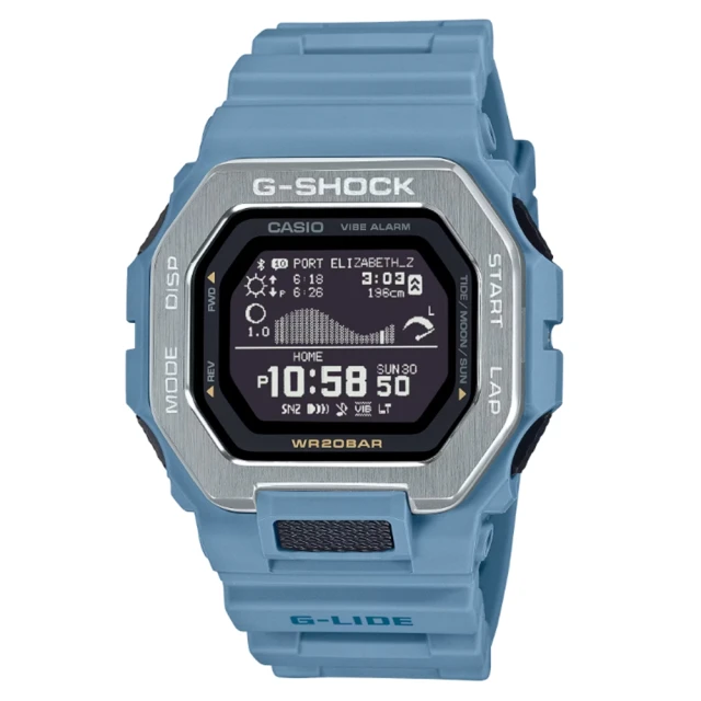 CASIO 卡西歐 G-SHOCK 藍牙 衝浪運動 海洋水藍 雙重材質錶圈 運動系列 GBX-100-2A_46mm