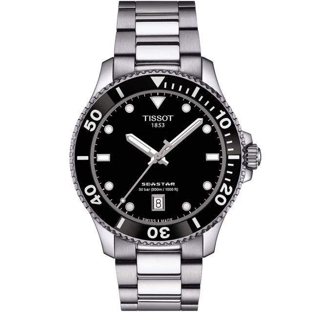 【TISSOT 天梭】Seastar 1000海星300米潛水錶-40mm/黑 母親節 禮物(T1204101105100)