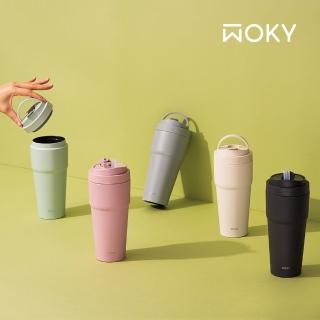 【WOKY 沃廚】二代渾圓杯 鈦陶瓷款770ml-附彈跳&矽膠粗吸管(隨行杯/吸管杯/保溫杯/保溫瓶)