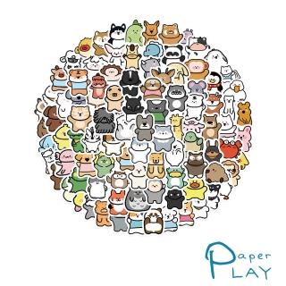 【Paper Play】創意多用途防水貼紙-可愛Q版卡通動物 100枚入(防水貼紙 行李箱貼紙 手機貼紙 水壺貼紙)
