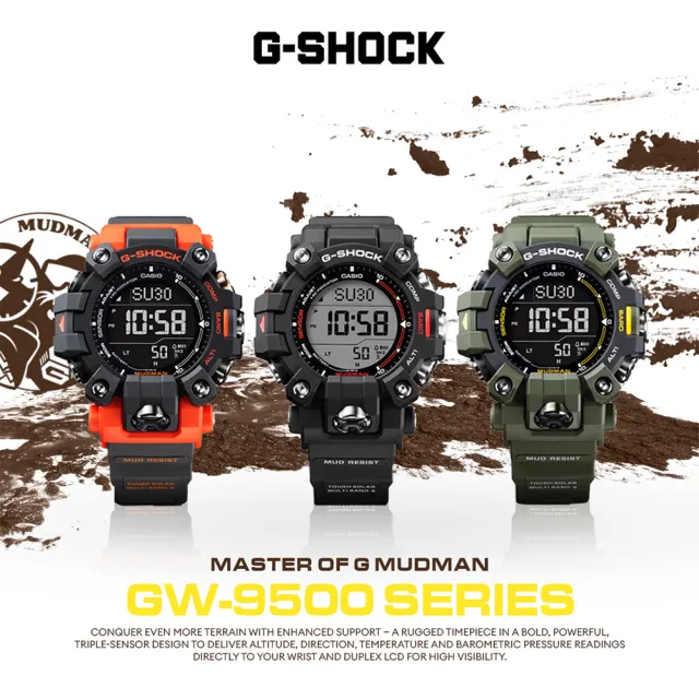 【CASIO 卡西歐】G-SHOCK Master of G-Land 防泥結構太陽能電波電子錶 禮物 開學(GW-9500-1/速)