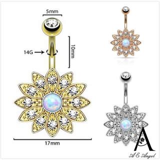 【ANGEL】璀璨太陽花水鑽珍珠多功能穿剌肚臍環(4色可選)