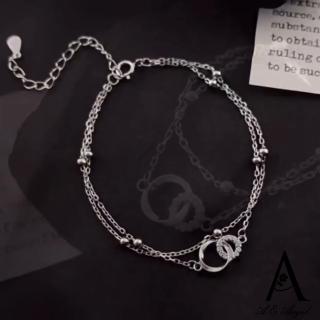 【ANGEL】雙環牽心幾何圈圈水鑽雙層手鍊(銀色)