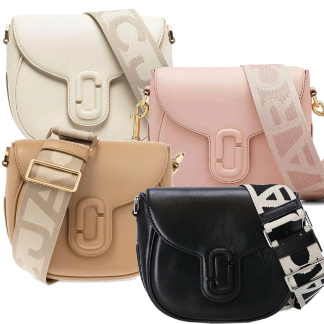 【MARC JACOBS 馬克賈伯】THE J MARC SADDLE BAG 牛皮扣式LOGO織帶斜背包(多色/任選)