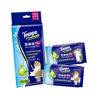 【TEMPO】貓福珊迪限量款 濕式衛生紙迷你袖珍包-清爽蘆薈(7抽x6包/組)