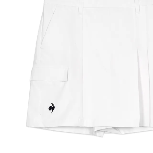 【LE COQ SPORTIF 公雞】高爾夫系列 女款白色特色織帶高機能防曬短褲 QLT8J950