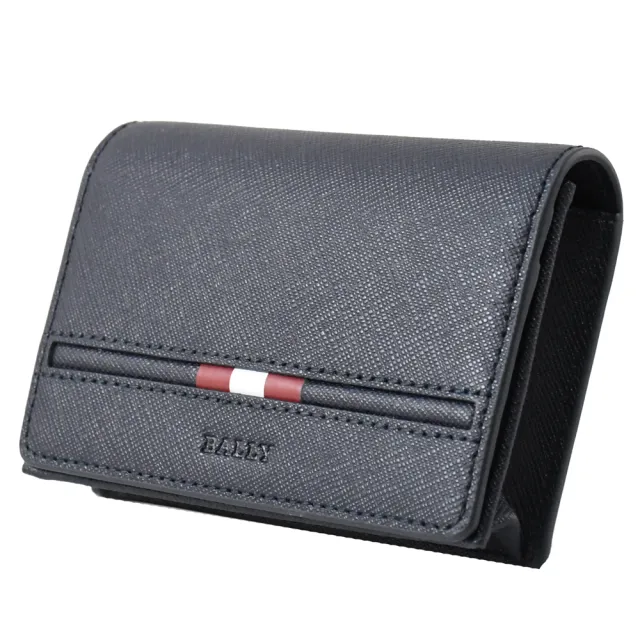 【BALLY】TAMEMO 經典LOGO烙印品牌織帶牛皮多卡證件零錢短夾(黑)