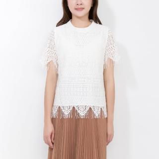 【SingleNoble 獨身貴族】日系氣質高雅睫毛蕾絲短袖造型上衣(2色)