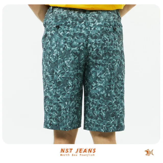 【NST JEANS】黑灰3D浮雕多邊形 男彈性短褲-中腰鬆緊帶 特大尺碼(398-25983)