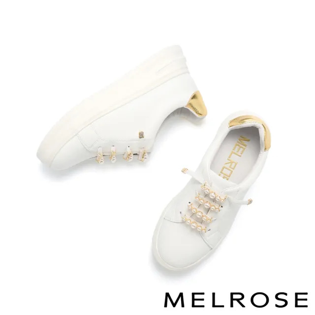 【MELROSE】美樂斯 輕奢珍珠牛皮懶人厚底休閒鞋(白)