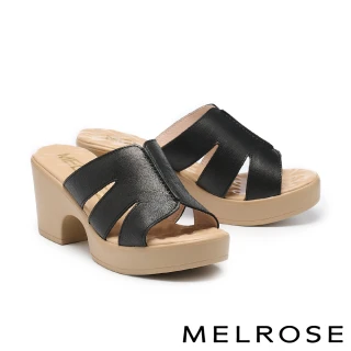 【MELROSE】美樂斯 安定感 質感簡約寬版羊皮高跟拖鞋(黑)