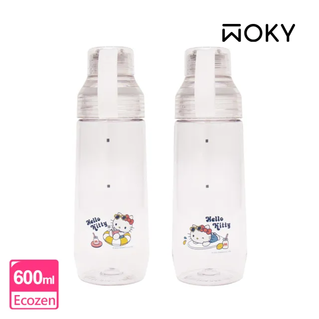 【WOKY 沃廚】Hello Kitty聯名_ECOZEN透明瓶600ml(附彈跳吸管/SANRIO三麗鷗/孩童水壺)