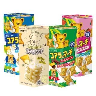【Lotte 樂天】樂天小熊餅家庭號195g4入組 牛奶/草莓/巧克力/香濃煉乳