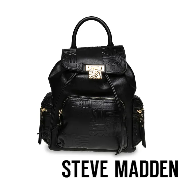 【steve madden】BHIKER 壓紋LOGO寬帶後背包(黑色)