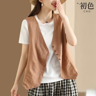 【初色】復古棉麻風純色坎肩無袖馬甲外套女背心-共4色-34813(M-2XL可選)