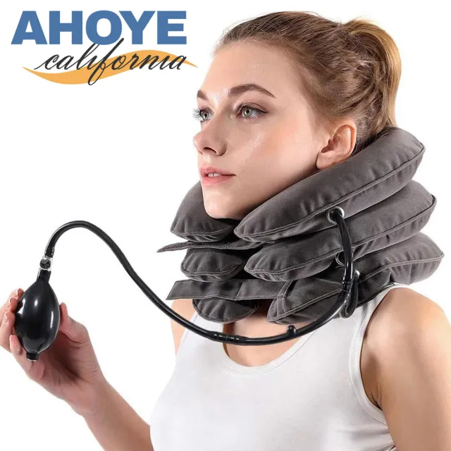 【AHOYE】便攜充氣式牽引頸枕(充氣枕 充氣頸枕 頸椎牽引器 頸椎伸展器)