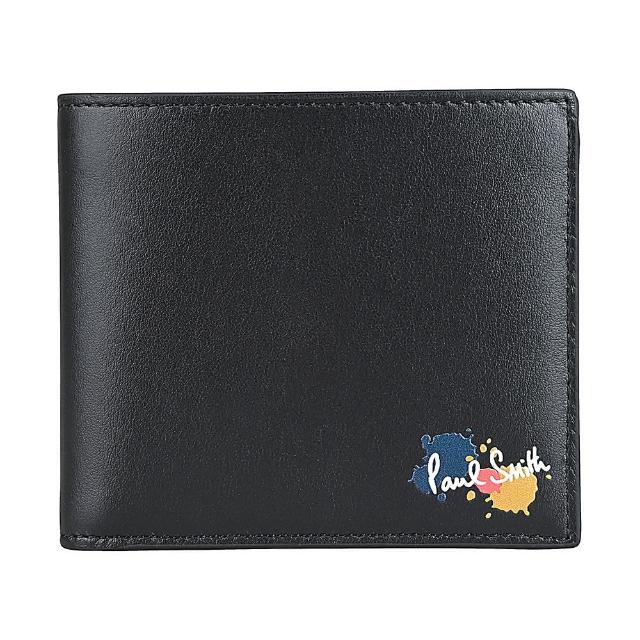 【Paul Smith】PAUL SMITH白字LOGO牛皮8卡對折短夾(黑)