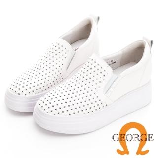 【GEORGE 喬治皮鞋】真皮透氣沖孔4.5CM厚底休閒鞋 – 白414010JM30