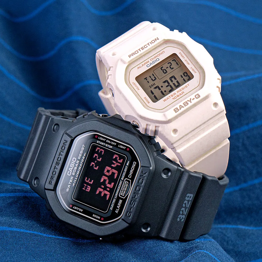 【CASIO 卡西歐】G-SHOCK x BABY-G 流行約定電子情人對錶/黑x粉(DW-5600MS-1DR+BGD-565U-4DR)