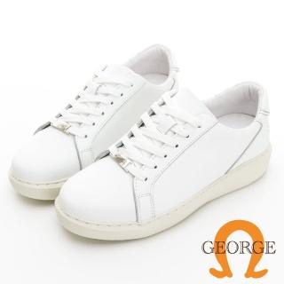 【GEORGE 喬治皮鞋】MODO系列 輕量牛皮素面綁帶休閒鞋 - 白 418003JI30