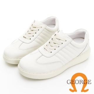 【GEORGE 喬治皮鞋】MODO系列 輕量牛皮側縫綁帶休閒鞋 - 白 418004JI40