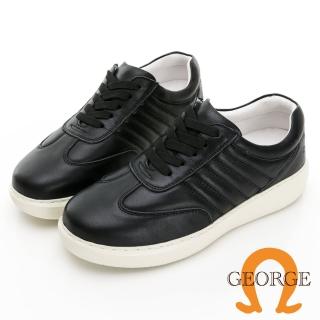 【GEORGE 喬治皮鞋】MODO系列 輕量牛皮側縫綁帶休閒鞋 - 黑 418004JI10