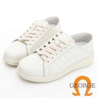 【GEORGE 喬治皮鞋】MODO系列 輕量牛皮後跟可踩綁帶休閒鞋 - 白 418005JI40