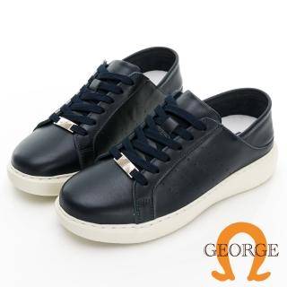 【GEORGE 喬治皮鞋】MODO系列 輕量牛皮後跟可踩綁帶休閒鞋 - 藍 418005JI70