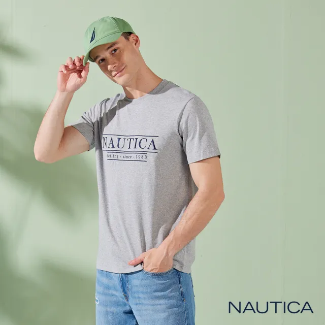 【NAUTICA】男裝 復古風設計LOGO短袖T恤(灰色)