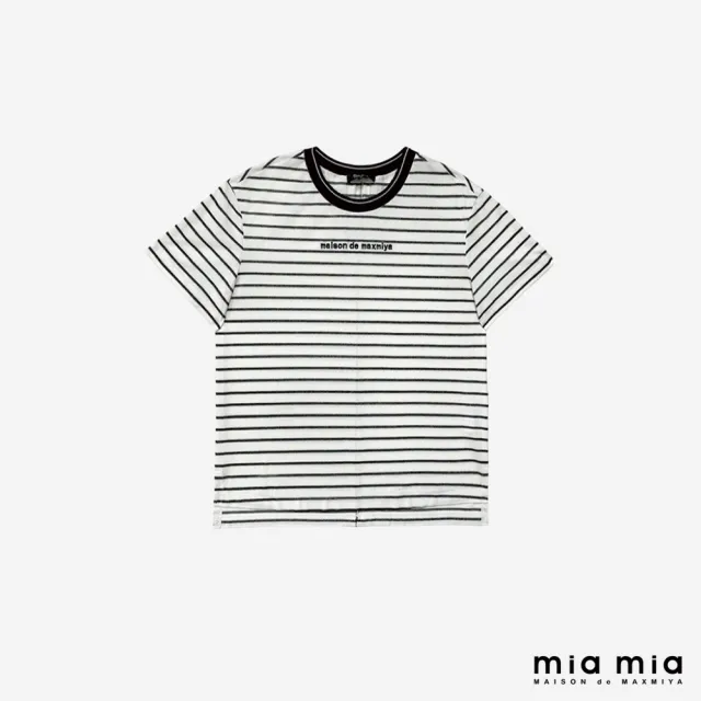 【mia mia】條紋LOGO刺繡T恤