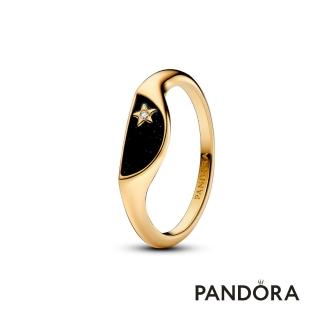 【Pandora 官方直營】Pandora ME 星燦黑琺瑯半圓戒指