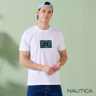 【NAUTICA】男裝 品牌LOGO旗語圖騰刺繡短袖T恤(白色)