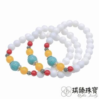 【琪臻珠寶】天然硨磲圓珠設計款平安手鍊手串(8mm圓珠 買一送一隨機出貨 原礦玉化帶貝殼紋 母親節禮物)