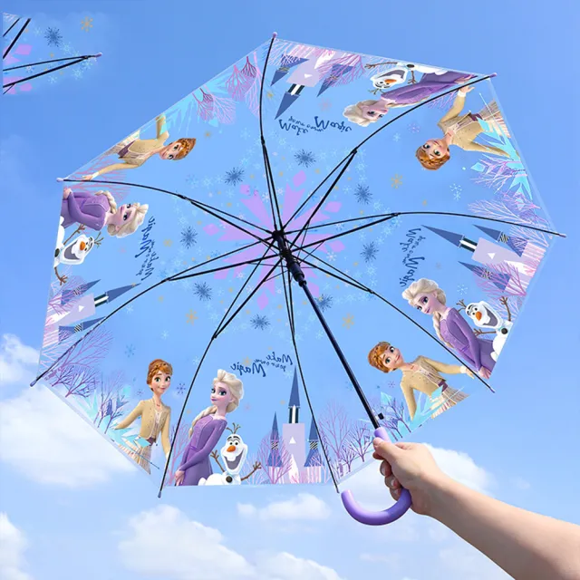 【Disney 迪士尼】萌趣迪士尼透明兒童長柄半自動安全雨傘(冰雪奇緣 熊抱哥 茱蒂 晴雨傘)