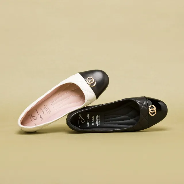 【FAIR LADY】我的旅行日記 別緻小香風釦飾菱格平底鞋(黑、5J2889)