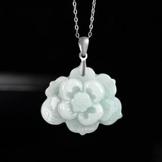 【Paiya 派亞】翡翠A貨蓮花荷花吊墜冰種玉石925銀鑲掛件簡潔女款玉墜(過節送禮)