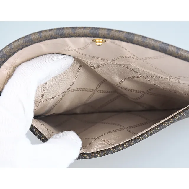【Michael Kors】MK MICHAEL KORS經典LOGO縮寫字母聚酯纖維手提斜背子母包(迷你/亞馬遜綠x摩卡棕)