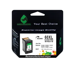 【綠犀牛】for HP NO.60XL CC641WA 黑色高容量環保墨水匣(適用Deskjet D1660/D2500/D2560/D2660/D5560)