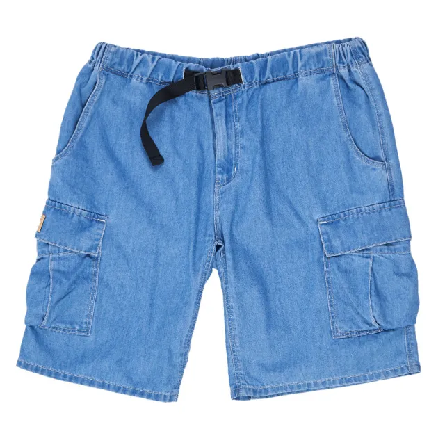 【5th STREET】中性款工裝多口袋短褲-拔淺藍