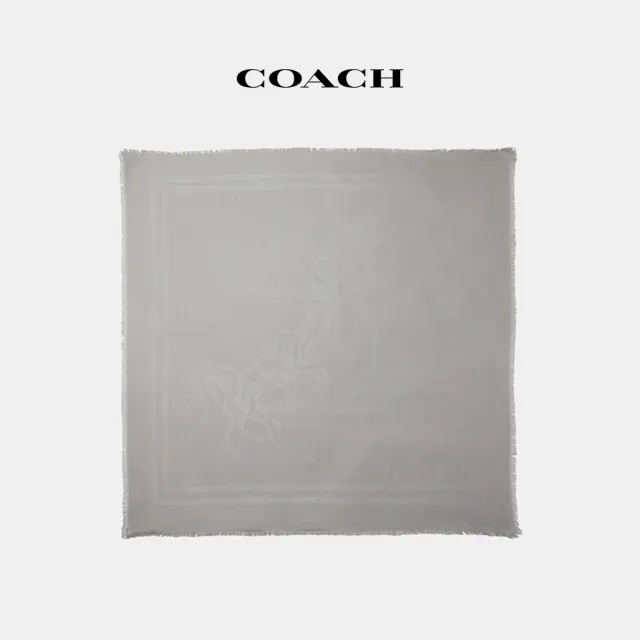 【COACH蔻馳官方直營】馬車Logo印花提花超大尺寸方巾-鴿灰色(C2503)