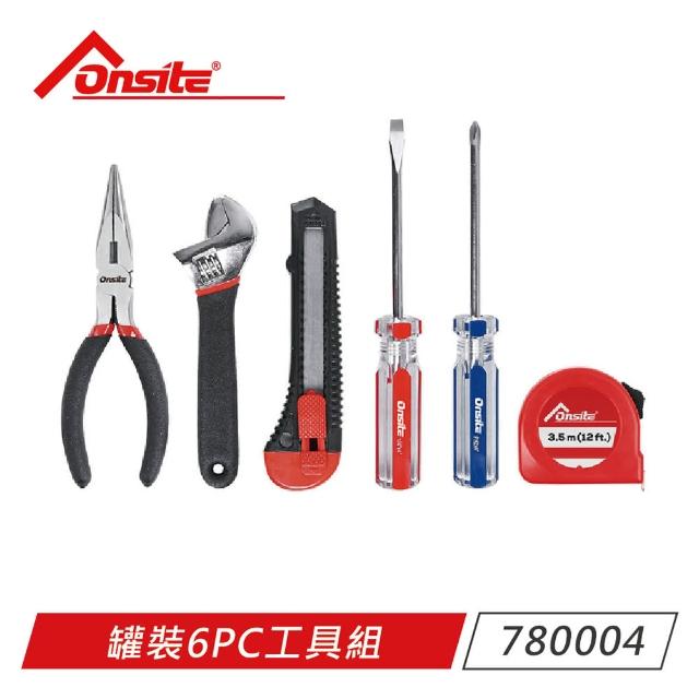 【Onsite】罐裝6PC多功能工具組 長鼻鉗/扳手/螺絲起子 780004(長鼻鉗 扳手 螺絲起子 捲尺 日用刀)