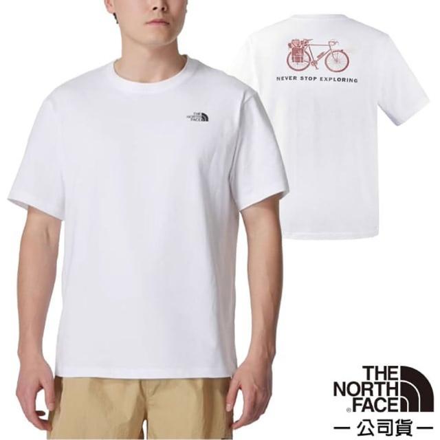 【The North Face】男女 中性彈性透氣純棉短袖圓領T恤.休閒套頭衫.運動上衣(89U8-FN4 雪峰白)