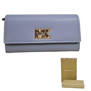 【Michael Kors】MK 新款 簍空logo扣式長夾/手拿包天空藍(贈原廠紙袋紙盒父親節七夕情人節)