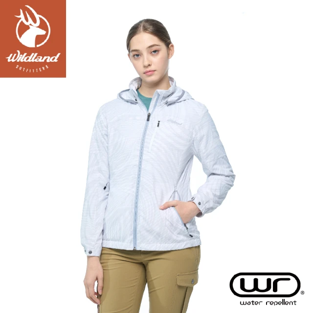 Wildland 荒野 女 輕量天鵝絨防風保暖外套《旋風白》0B02941/連帽薄外套/防風外套(悠遊山水)