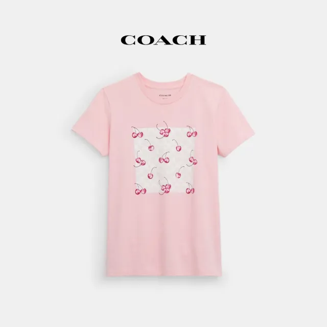 【COACH蔻馳官方直營】經典Logo櫻桃印花短袖上衣-粉色(CR902)